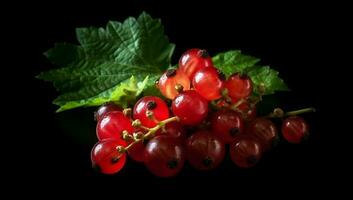 Realistic image of red currants on dark background. AI generated photo