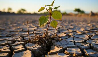 seco agrietado suelo debido a clima cambiar. ai generado foto