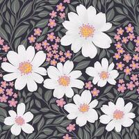 Floral Seamless Pattern of White and Pink Flowers on Dark Backdrop, Wallpaper Design for Textiles, Papers, Prints, Fashion Backgrounds, Beauty Products vector