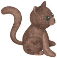 3D illustration render brown character animal pet cat with hair on transparent background png