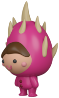 3d ilustração render Rosa personagem Dragão fruta menina em transparente fundo png