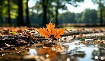 Floor covered with autumn foliage. AI generated photo