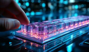 Colorful and transparent computer keyboard. AI generated photo