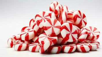 Delicious red and white candies, christmas time. AI generated photo