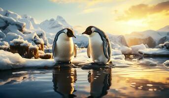 Penguins in polar regions. AI generated photo