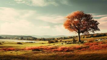 otoño paisaje en el montañas. ai generado foto