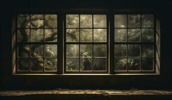 ventana detalle en antiguo abandonado casa. ai generado foto