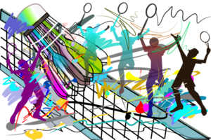 net and balls badminton  brush strokes style png