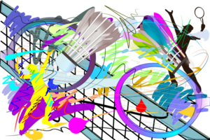 net and balls badminton  brush strokes style png