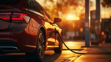 Fuel hose for refueling a car at a gas station photo