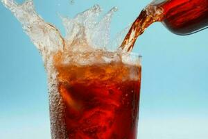Splashing of Cola and Ice. AI Generative Pro Photo
