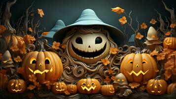 Cute ghost and pumpkins for Halloween photo