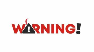 Video animation text WARNING with red warning icon. Isolated on white background. Simple Illustration.