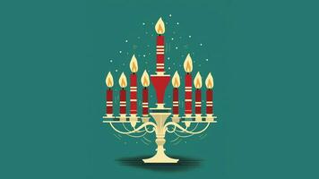 hanukkah menora kandelaber med nio belyst ljus. video platt tecknad serie animering design element. generativ ai