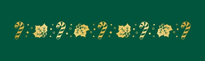 Gold Christmas themed decorative border and text divider, Mistletoe and Candy Cane Pattern Silhouette. Vector Illustration.