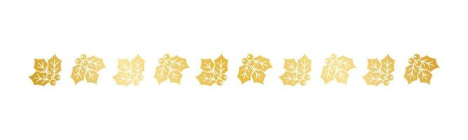 Gold Christmas themed decorative border and text divider, Mistletoe Pattern Silhouette. Vector Illustration.