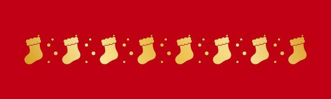 Gold Christmas themed decorative border and text divider, Christmas Stocking Pattern Silhouette. Vector Illustration.