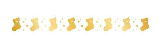 Gold Christmas themed decorative border and text divider, Christmas Stocking Pattern Silhouette. Vector Illustration.