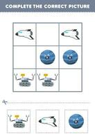 educación juego para niños completar el correcto imagen de un linda dibujos animados robot astronave y Neptuno planeta imprimible solar sistema hoja de cálculo vector