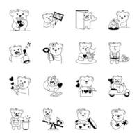 Love Teddy Sticker Set in Glyph Style vector
