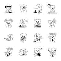 Bundle of Working Teddy Bear Glyph Stickers vector