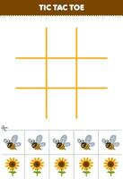 Education game for children tic tac toe set with cute cartoon bee and sunflower picture printable farm worksheet vector