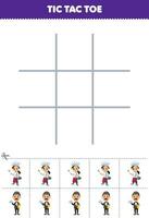 Education game for children tic tac toe set with cute cartoon chef and waiter picture printable profession worksheet vector