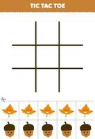 Education game for children tic tac toe set with cute cartoon leaf and acorn picture printable nature worksheet vector