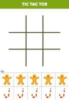Education game for children tic tac toe set with cute cartoon gingerbread and candy picture printable food worksheet vector