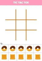 Education game for children tic tac toe set with cute cartoon donut and waffle picture printable food worksheet vector