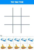 Education game for children tic tac toe set with cute cartoon plane and submarine picture printable transportation worksheet vector