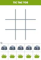 Education game for children tic tac toe set with cute cartoon stone and grass picture printable nature worksheet vector