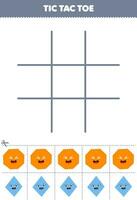 Education game for children tic tac toe set with cute cartoon octagon and rhombus picture printable shape worksheet vector