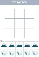 Education game for children tic tac toe set with cute cartoon mountain and polar bear picture printable winter worksheet vector