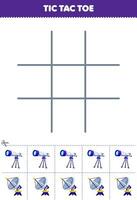 educación juego para niños tic tac dedo del pie conjunto con linda dibujos animados telescopio y Radar imagen imprimible solar sistema hoja de cálculo vector