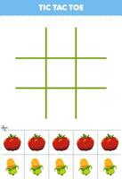 Education game for children tic tac toe set with cute cartoon tomato and corn picture printable vegetable worksheet vector