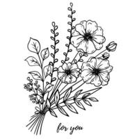 Flower bouquet vector. Hand drawn flower. Wildflower line art bouquets, wild plant, botanical vector illustration