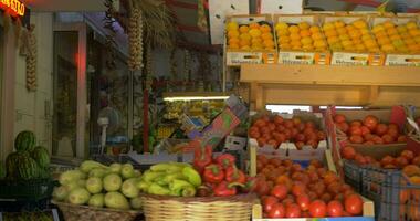 Market stall with fruit and vegetables video