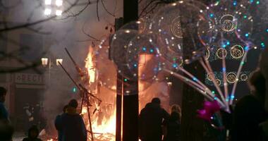 Traditional Fallas celebration with burning ninots in Spain video