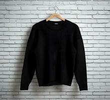 Black sweater Mockup With brick Background ai generate photo