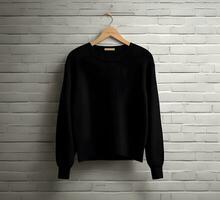 Black sweater Mockup With brick Background ai generate photo