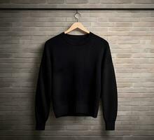 Black sweater Mockup With brick Background ai generate photo