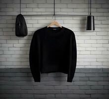 Black sweater Mockup With brick Background ai generate photo