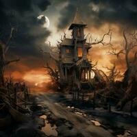 Cartoon Halloween spooky house. photo