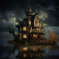 Cartoon Halloween spooky house. photo