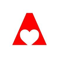 Letter A brand name with red heart icon. vector