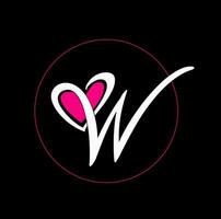 W brand name letter with heart shape. vector