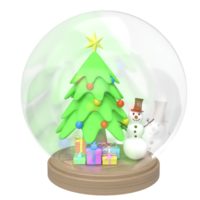 The Snowman and Christmas tree in glass ball for holiday concept 3d rendering png