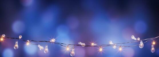Light string isolated on blue and violet blur backgrounds. AI generated photo