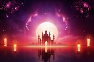 Islamic holiday image in a purple blurred background. AI generated photo